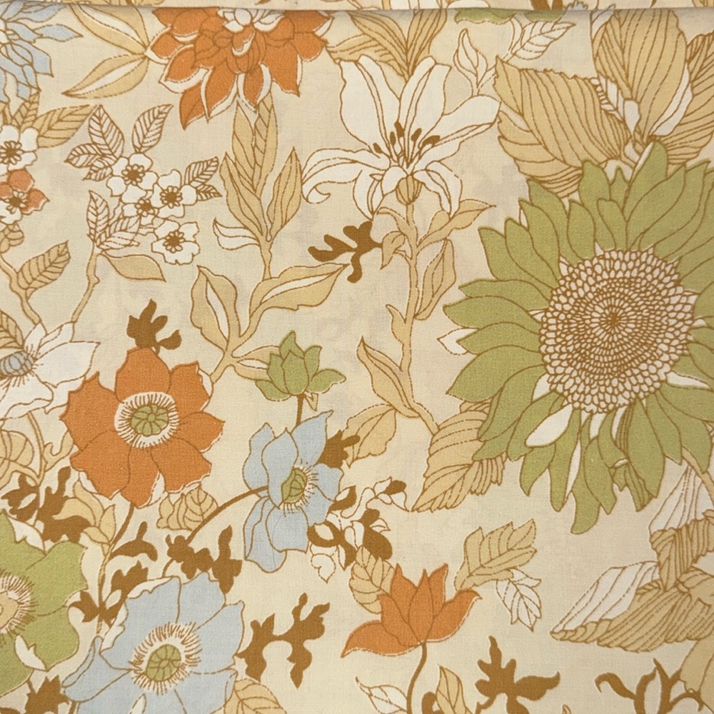Vintage 1960s botanical sunflowers twin flat sheet and matching Pillowcase Set